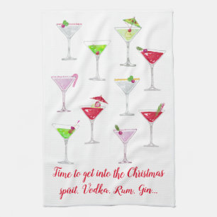 Christmas Cocktails Humorous Quote Tea Towel