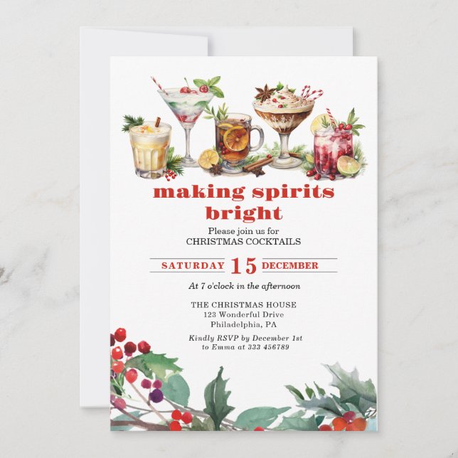 Christmas Cocktails Party Making spirits bright Invitation (Front)
