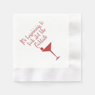 Christmas Cocktails Retro 50s Style Holly Red  Napkin