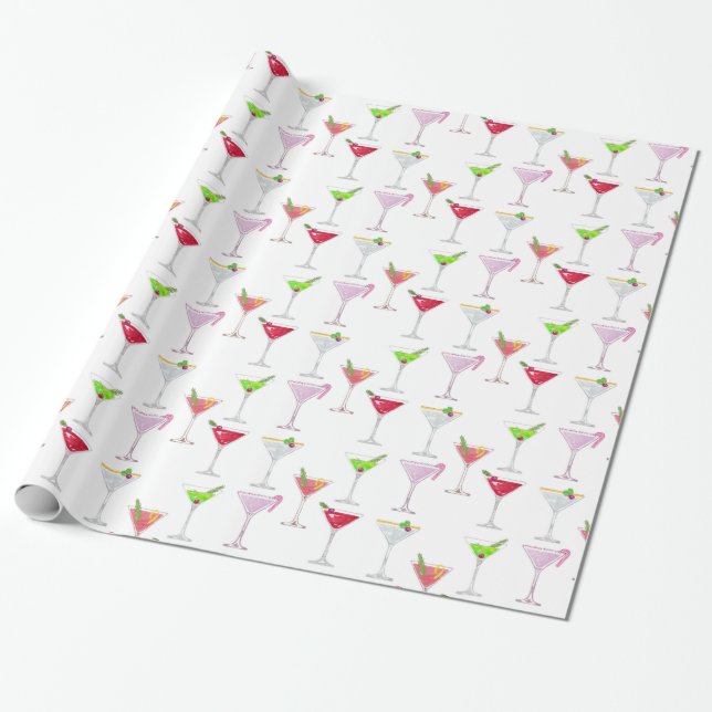 Christmas Cocktails Variety Wrapping Paper (Unrolled)