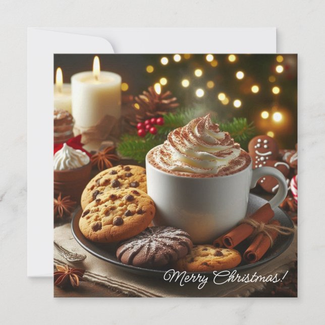 Christmas cocoa and cookies Merry Christmas  Holiday Card (Front)