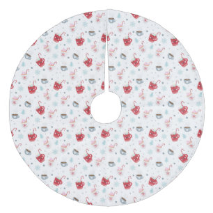 Christmas Cocoa Cups and Candy Canes Fleece Tree Skirt