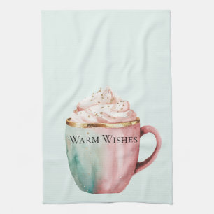 Christmas Cocoa Gold Pink Mint Warm Wishes Tea Towel