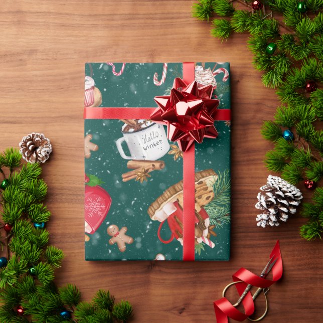 Christmas Cocoa with Marshmallows Mugs Wrapping Paper (Holiday Gift)