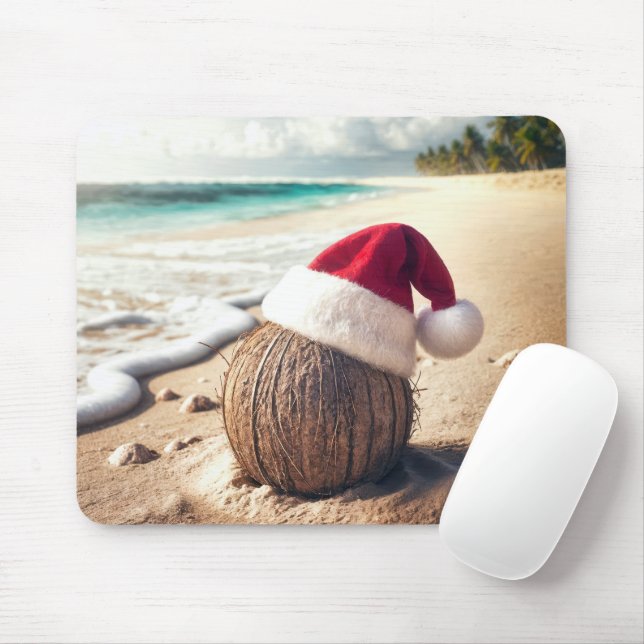 Christmas Coconut On a Beach Mouse Pad (With Mouse)