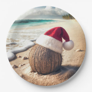 Christmas Coconut With Santa Hat Paper Plate