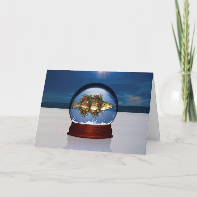 Christmas Cod Snow Globe Holiday Card (Front)