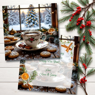 Christmas Coffee and Cookies Winter Window Scene Card