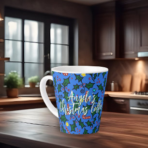 Christmas Coffee Blue Pattern Latte Mug