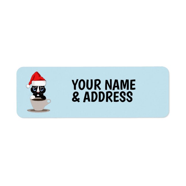 CHRISTMAS COFFEE CAT RETURN ADDRESS LABELS (Front)