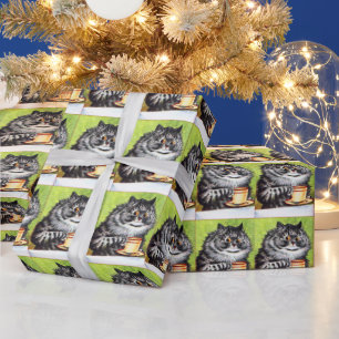 CHRISTMAS COFFEE CAT WAIN WRAPPING PAPER
