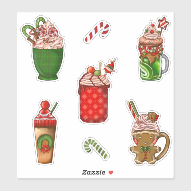 Christmas Coffee Cute Cups Whipped Cream Sprinkles (Sheet)