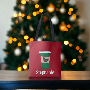 Christmas Coffee Holly Personalised Tote Bag
