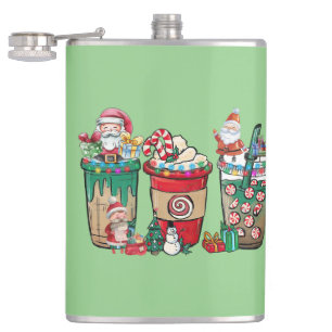 Christmas Coffee Latte Cosy Winter Santa Xmas Coff Hip Flask