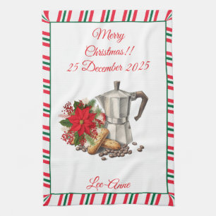 Christmas Coffee Lover Artwork with Biscotti Tea Towel