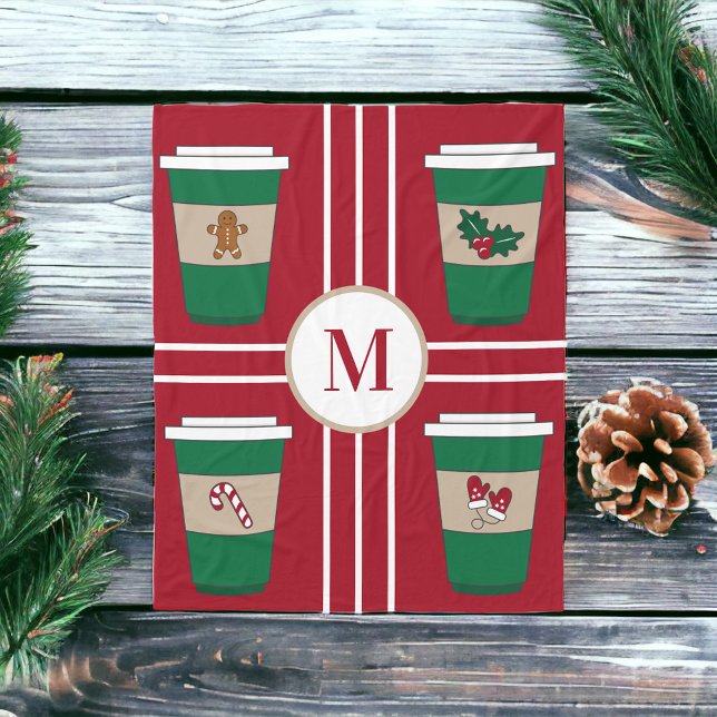 Christmas Coffee Lover Monogram Fleece Blanket (Creator Uploaded)