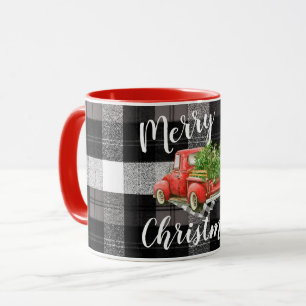 Christmas Coffee Mug Red XMAS Truck Plaid