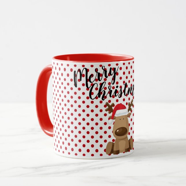 Christmas Coffee Mug Reindeer Polka Dot Polkadot P (Front Left)