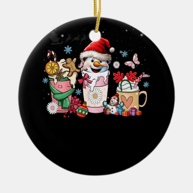 Christmas Coffee Pink Christmas Spice Latte Cosy S Ceramic Ornament (Front)