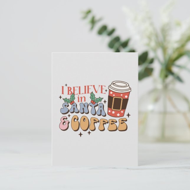 Christmas Coffee | Santa and Coffee Postcard (Standing Front)