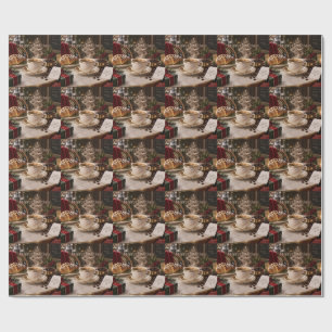 Christmas Coffee Shop with Festive vintage House Wrapping Paper