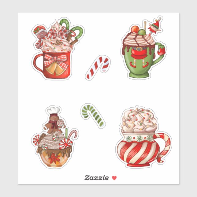 Christmas Coffee & Whipped Cream in Cute Mugs (Sheet)