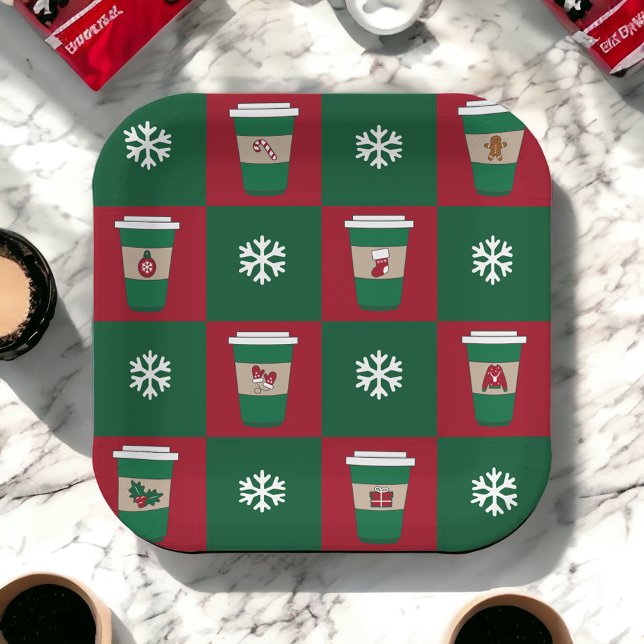 Christmas Coffees Snowflakes Holiday Themed  Paper Plate (Creator Uploaded)