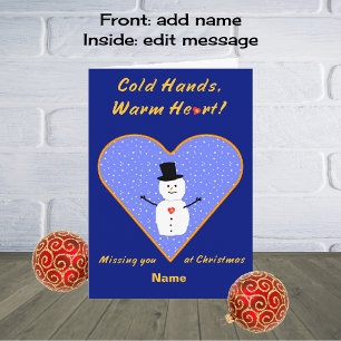 Christmas cold hands warm heart snowman custom holiday card