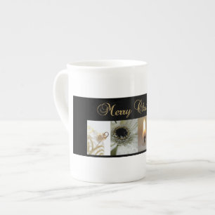 Christmas Collage Black, White and Gold Bone China Mug