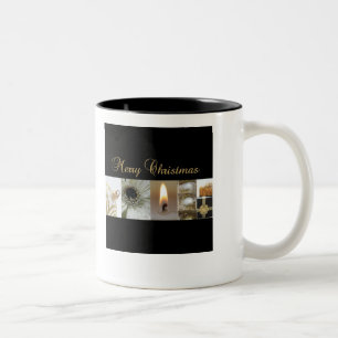 Christmas Collage Black, White and Gold Two-Tone Coffee Mug