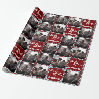 Christmas Collage Family Photo Geometric Red Wrapping Paper