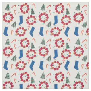 Christmas Collage Holiday Apple Wreathe Fabric