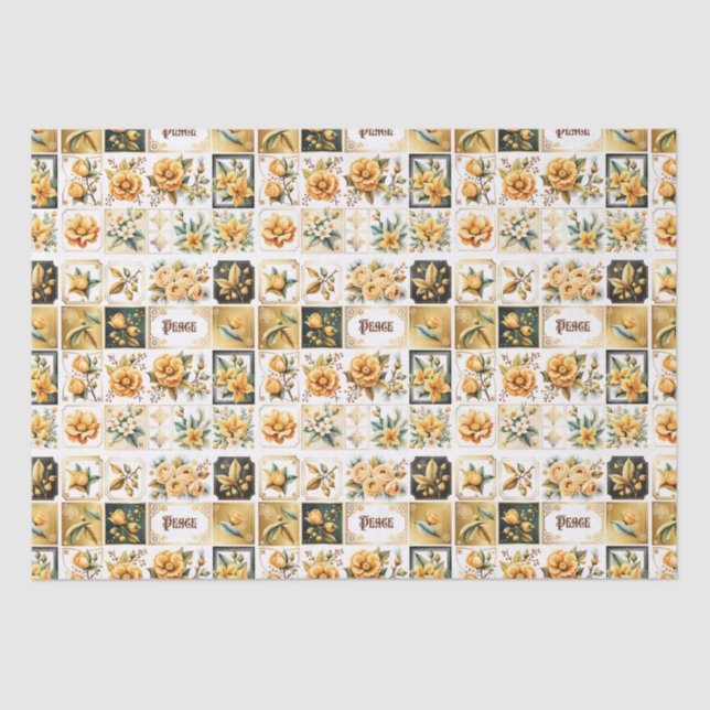 Christmas Collage in Gold Tissue Paper (Front)