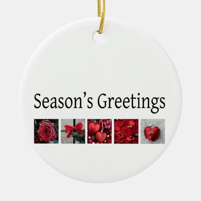 Christmas Collage in Red Ceramic Tree Decoration (Front)