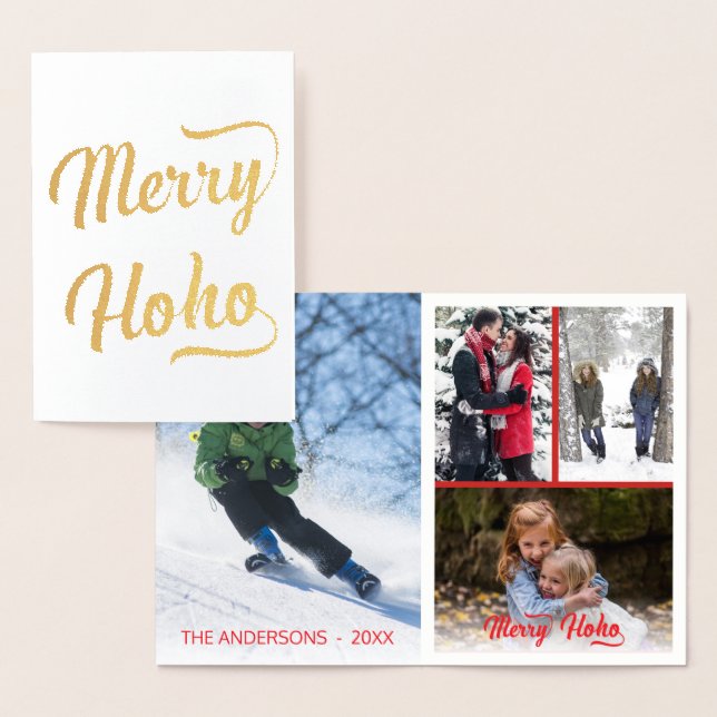 Christmas Collage Merry Ho Ho Red Foil Card (Display)