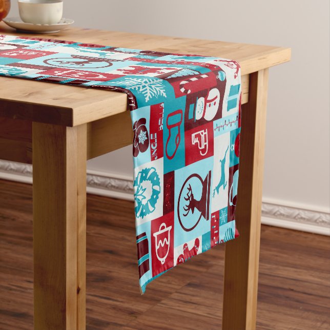 Christmas Collage (Red/Blue) Short Table Runner (In Situ)