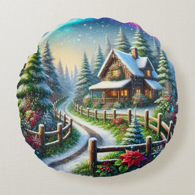 Christmas Collage Round Cushion (Front)