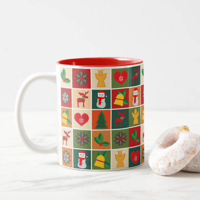 Christmas Collage Two-Tone Coffee Mug (With Donut)