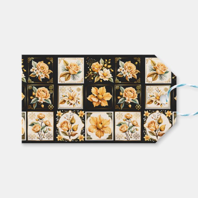 Christmas Collage with Flowers Gift Tag (Front (Horizontal))