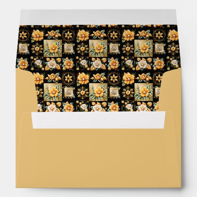 Christmas Collage with Gold and White Flowers Envelope (Back (Bottom))