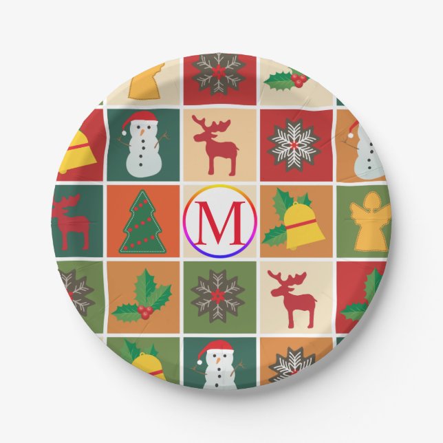 Christmas Collage with Monogram Paper Plate (Front)