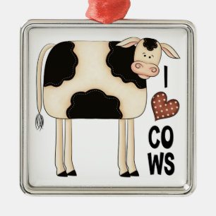 Christmas Collection I Love Cows Metal Ornament