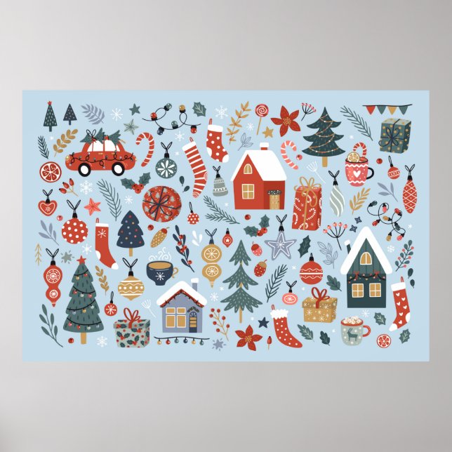 Christmas collection of decorative winter elements poster (Front)
