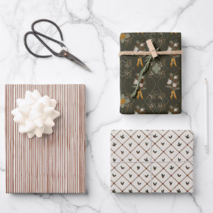 Christmas Collection Stripe, Floral, Holly Wrapping Paper Sheet