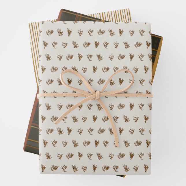 Christmas Collection | Warm Plaid, Stripes, Cedar  Wrapping Paper Sheet (In situ)