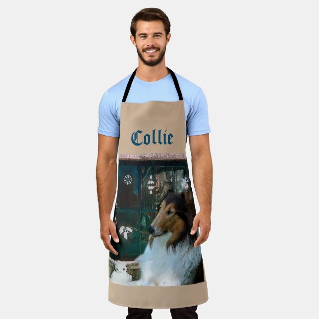 Christmas Collie at the Window Apron (Worn)