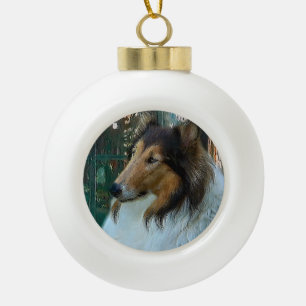Christmas Collie at the Window Ceramic Ball Christmas Ornament