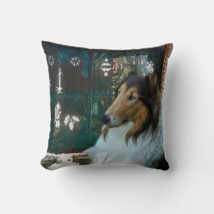 Christmas Collie at the Window Cushion