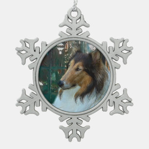 Christmas Collie at the Window Snowflake Pewter Christmas Ornament