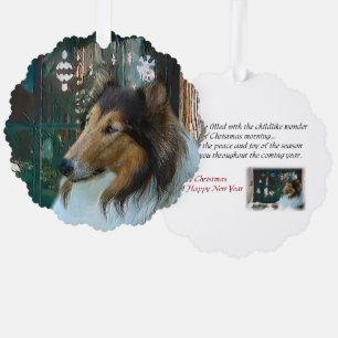 Christmas Collie at Window Tree Decoration Card